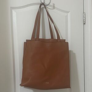 COLAB Tan Pebbled Vegan Leather Tote with Double Straps